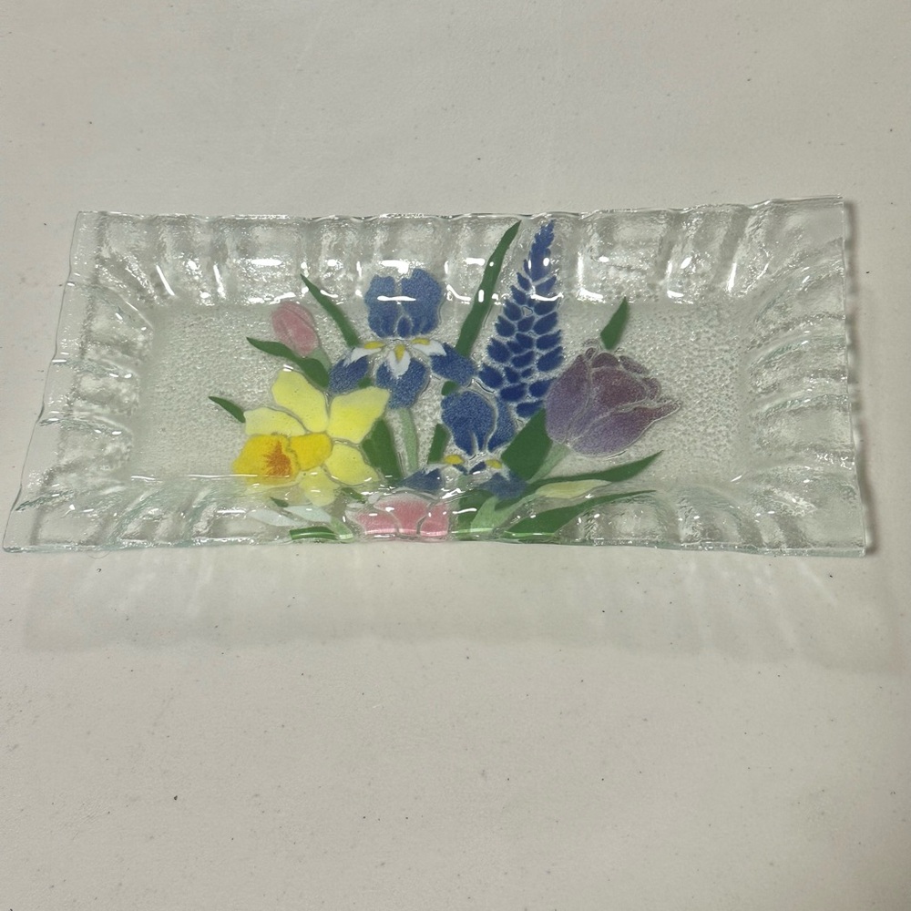 Vintage Sydenstricker Art Glass Floral Serving Plate